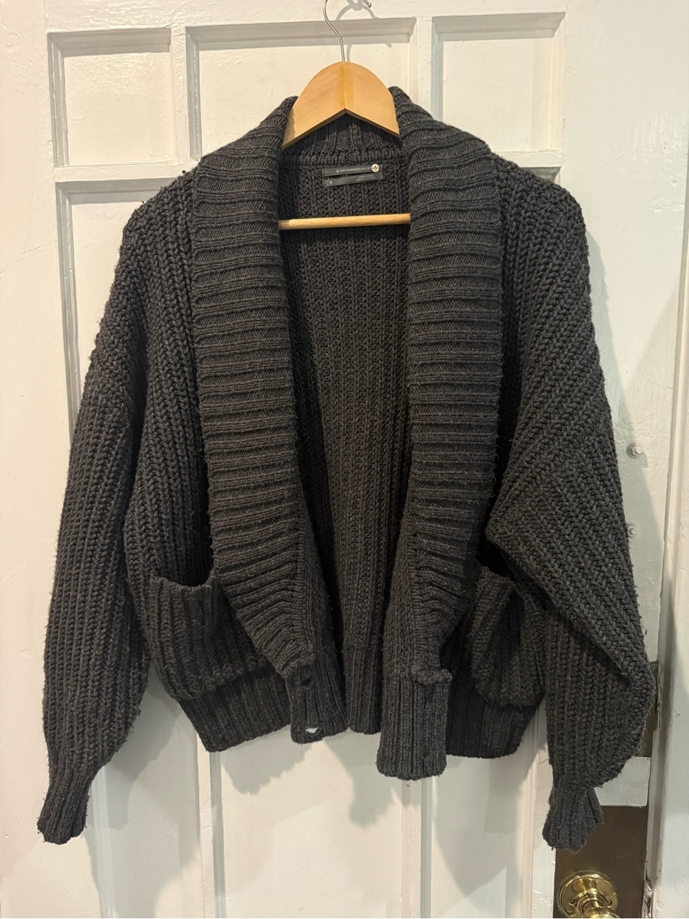 Anthropologie Chunky Charcoal Gray Shawl Collar Cardigan